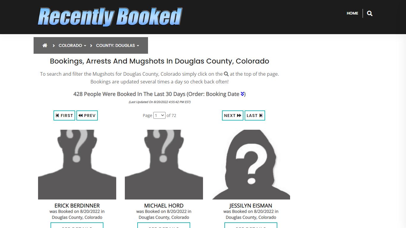 Bookings, Arrests and Mugshots in Douglas County, Colorado