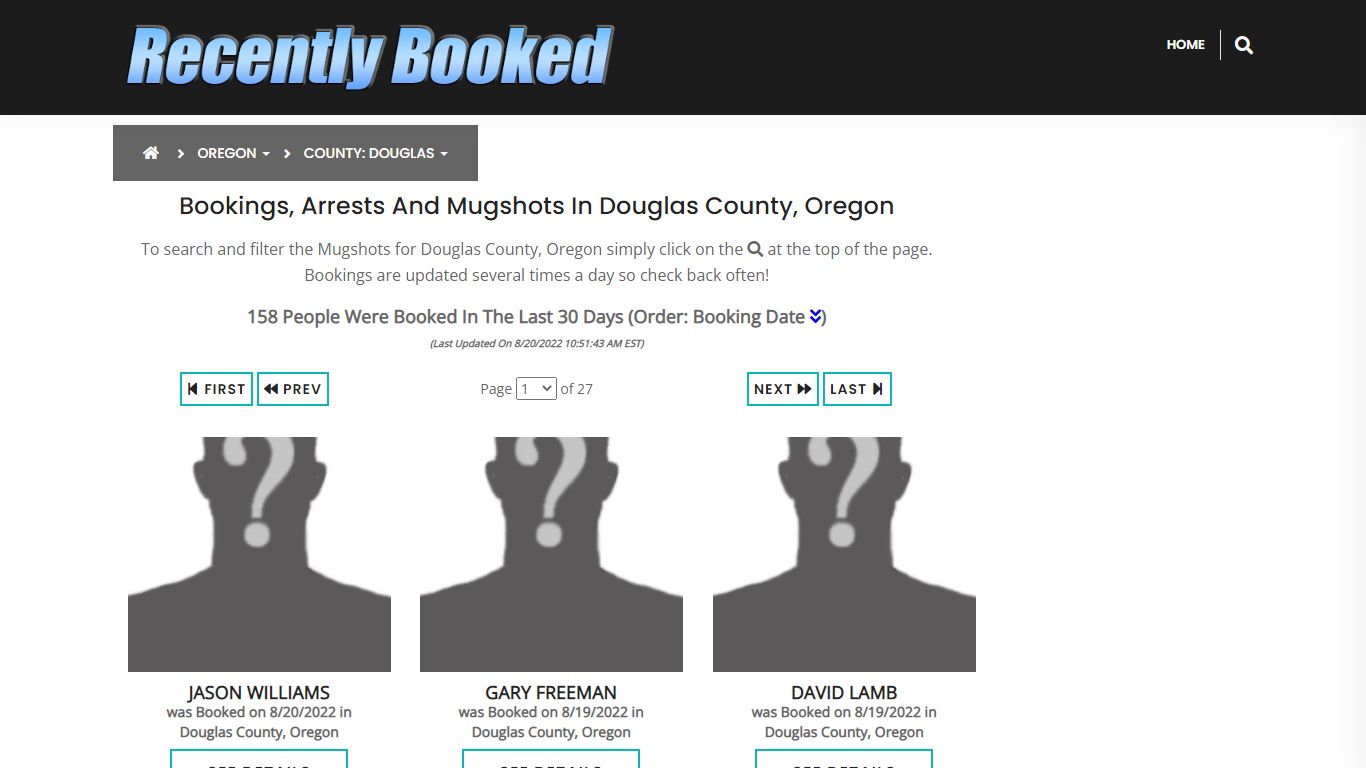 Recent bookings, Arrests, Mugshots in Douglas County, Oregon